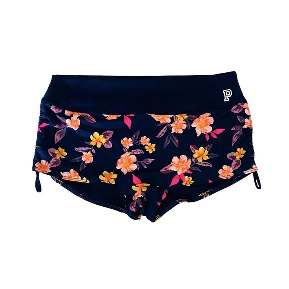 Victoria's Secret PINK Graphic Gym to‎ Swim Shortie Shorts Blue Floral NEW - Picture 4 of 4